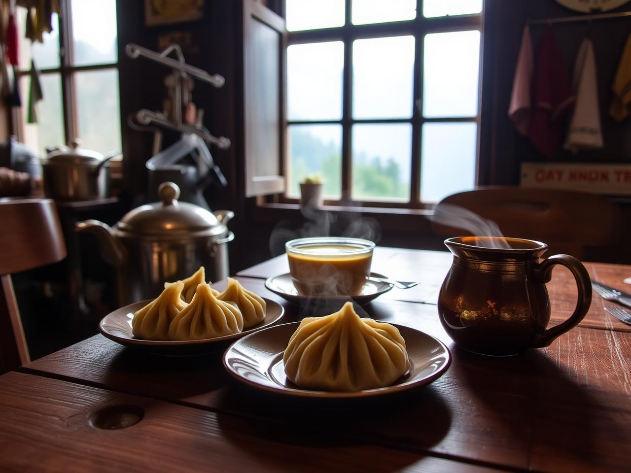 Momos and butter tea